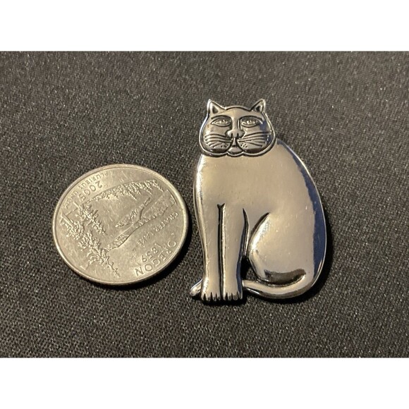 Vintage Laurel Burch Fat Cat Silver Brooch - Picture 3 of 4